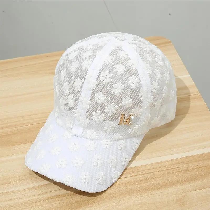Diamond-Studded R Cap Women's Lace Floral Rhinestones M Cap Sun Shade Net Cap Ba