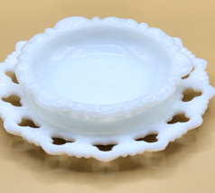 Vintage Milk Glass Open Lace Plate &amp; Small Bowl Dish Decorative - £23.85 GBP