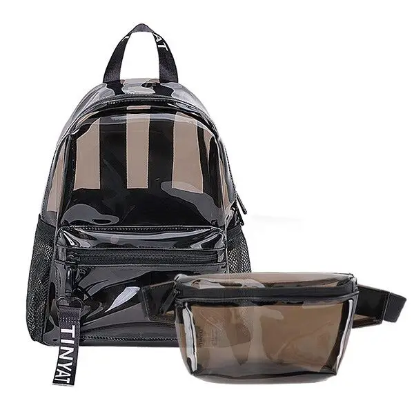 TINYAT Transparent Women Backpack School High quality PVC Waterproof bags Solid  - $108.00