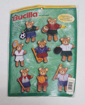 Bucilla Sports Teddy Bears Felt Applique Ornaments #84075 NIP Vintage Football - £21.34 GBP
