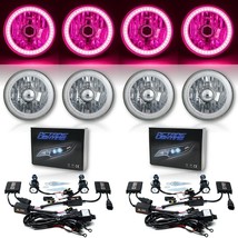 5-3/4&quot; Pink SMD LED Halo Crystal Clear H4 Headlight &amp; 6k HID Bulb Set of 4 - £239.76 GBP