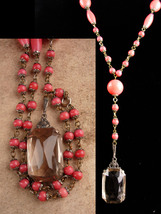 Antique Flapper necklace - HUGE Smoky Topaz pendant  vintage czech glass... - $275.00
