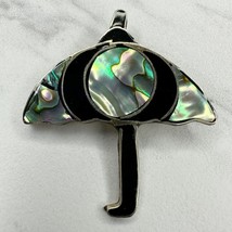 Vintage Mexico Alpaca Silver Tone Abalone Shell Inlay Umbrella Brooch Pin - £15.63 GBP