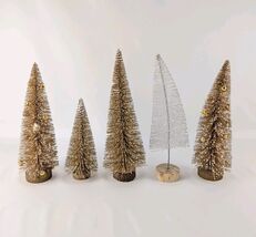 Lot of 5 Bottle Brush Trees Gold Champagne White Christmas Decor Ornamen... - $23.99