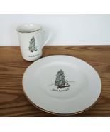 Merry Masterpieces porcelain plate &amp; coffee mug set 1999 &quot;More to the Left&quot; - $275.84 MXN