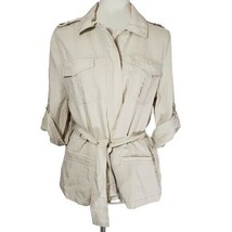 Chicos Womens Tan 3/4 Sleeve Zip Front Pockets Belted Utility Jacket Size 1 (M) - £59.63 GBP