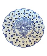 Vtg Blue White 9&quot; Hand Painted Wall Hanging Plate Signed Floral Decorati... - £17.11 GBP