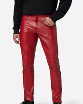 New Men&#39;s Genuine Lambskin Leather Pant Red Casual Stylish Handmade Formal Party - £85.63 GBP+