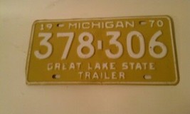 1970 Michigan State Trailer License Plate 378-306 Chevy Pontiac Dodge Great Lake - £11.50 GBP