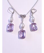 Lavender purple crystal pearl jewelry set Victorian silver purple jewelr... - $73.24 CAD