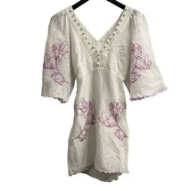 Joslin Dress Womens 6 Isodora White Purple Silk Linen Embroidery Floral ... - $93.18