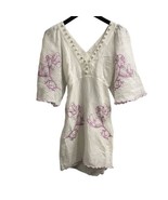 Joslin Dress Womens 6 Isodora White Purple Silk Linen Embroidery Floral ... - $93.18