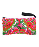 Boho Chic Emergence Red Lotus Floral Embroidered Clutch Wristlet Bag - £18.42 GBP