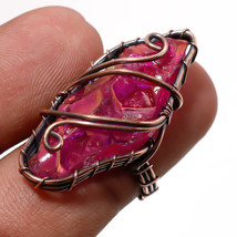Pink Slice Rough Drusy Gemstone Handmade Copper Wire Wrap Ring Jewelry 6&quot; SA 293 - £3.97 GBP