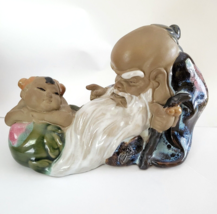 Vintage WuCai Chinese Shiwan Mudman Art Pottery Confucius w/Boy Wisdom - $27.37 CAD