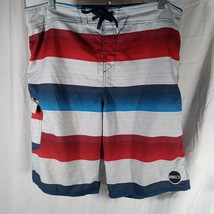 Oneil Board Shorts Swimwear Red White Blue Stripped USA Drawstring Cargo Pocket - £12.00 GBP