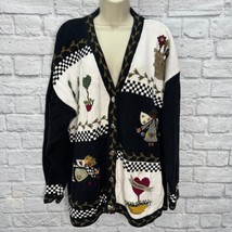 Quacker Factory Cardigan Sweater Size 2X Black White Patchwork Angels Mi... - £35.48 GBP