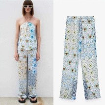 Zara satin effect patchwork print flowy pants size S - £27.53 GBP