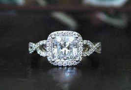 Halo Engagement Ring 2.85Ct Princess Cut Diamond 14k White Gold Finish Size 7.5 - £114.79 GBP