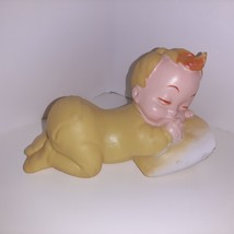 Vintage Sleeping Baby Rubber Squeaky Toy Yellow Nursery Decor WORKS 6&quot; - £11.84 GBP