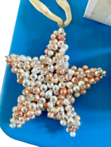 Vintage Bombay Co Pearl Beaded Cluster Star Xmas Ornament  4.5” Pink Peach White - £12.48 GBP