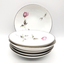 Set of 6 Sango China Dawn Rose Berry Bowls 5.5&quot; Pink Rose Buds Platinum ... - $19.80