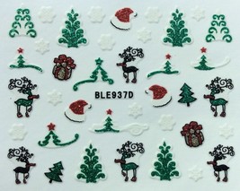 Nail Art 3D Glitter Decal Stickers Christmas Tree Reindeer Santa Hat BLE937D - £2.86 GBP
