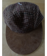 VINTAGE MEN'S BROWN PLAID WOOL CAP W/SUEDE LEATHER VISOR-ONE SIZE FITS A... - $22.00