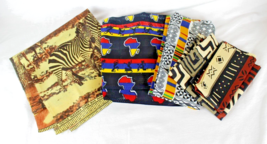 African Wax Print, Elephant, Map &amp; Zebra Lot of 7 Remnants Mix Lot Cotton Fabric - £29.66 GBP