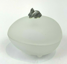 Vintage Frosted Glass Egg Pewter Bunny Container Vanity Box Lid Jewelry - $12.00