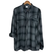 Columbia Shirt Womens 3X Black Gray Plaid Button Up Down Flannel Long Tab Sleeve - £19.59 GBP