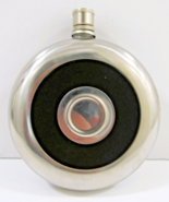 Vintage Stainless Steel Silver and Black Round Hip Flask With Clip - $66.48 CAD
