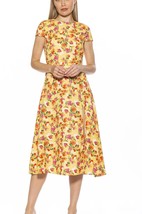 Alexia Admore Womens Plus Yellow Floral Party Midi Dress Short Cap Sleeve 14 NWT - £36.60 GBP