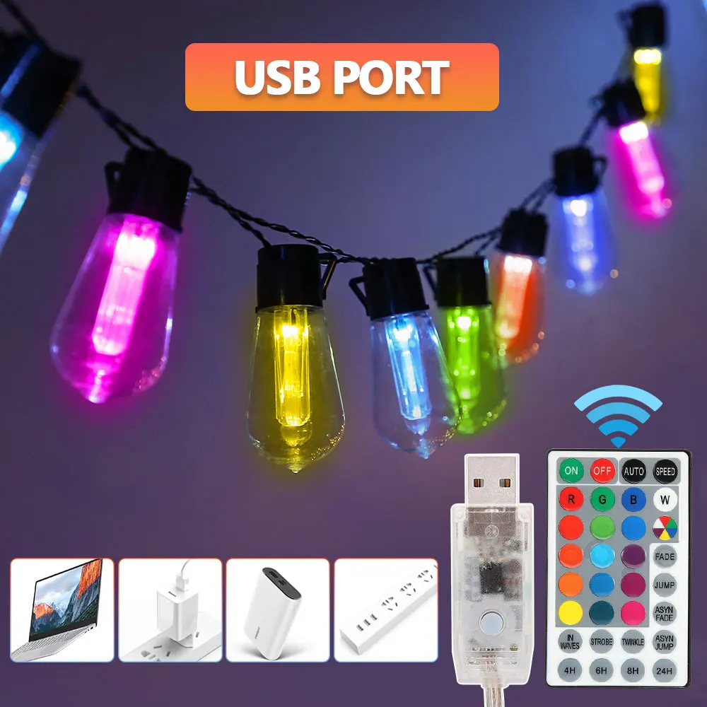 Color Changing String Lights Outdoor/Indoor Waterproof S14 Hanging Lights With r - £179.21 GBP