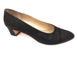 SALVATORE FERRAGAMO Shiny Textured Black Low Heel Pumps Size 7.5 B - £35.48 GBP