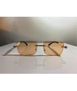 Unisex, rimless, rectangular sunglasses with peach lenses &amp; gold + white... - $10.00