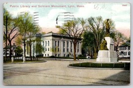 Lynn Mass Public Library And Soldiers Monument 1911 MA Postcard N21 - £3.71 GBP