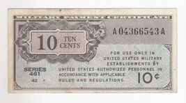 USA, MPC Series 461, 10 Cents, Military Payment Certificate, PM2, XF, Rare - $23.42