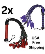 2X Real Cow Leather Flogger Whip Set | 09 Braided Falls Purple &amp; Red Roses - $808.75 MXN
