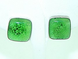 Square Green Glass Earrings Real Solid .925 Sterling Silver 7.1 G - £20.56 GBP