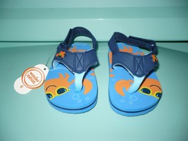 Wonder Nation Boys Crab Flip Flops W Back Strap Blue &amp; Orange Size 3 NEW - £7.85 GBP