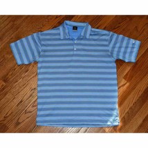 Nike Golf Polo Shirt Men Large Blue Gold Stripe Poly Dri-Fit UV Swoosh Stitch! - £16.64 GBP