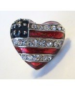 American Flag Pattern Heart Tac Pin Patriotic Red Blue Enamel and Rhines... - $12.32 CAD