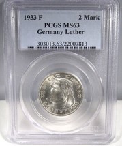 Low-Pop 1933-F Germany Silver 2 Mark Luther PCGS MS63 AN773 - £130.17 GBP