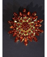 Exquisite Gold Tone Red Crystal Rhinestone Flower Brooch Pin Large - £8.24 GBP