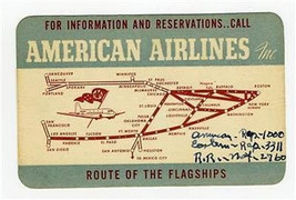 1940 American Airlines Information &amp; Reservations Card with Route Map - $49.63