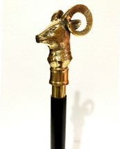 Antique Brass Goat Handle Style Wooden Folding Black Walking Stick Vinta... - £34.03 GBP