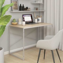 Computer Desk White and Oak 110x60x70 cm Engineered Wood - £50.59 GBP