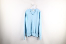 Vtg 70s Streetwear Mens XL Soft Knit Diamond V-Neck Sweater Carolina Blue USA - £42.80 GBP
