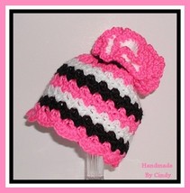 Black And White Baby Hat With Hot Pink Stripes 6-12 Months Girls Babies - £12.76 GBP